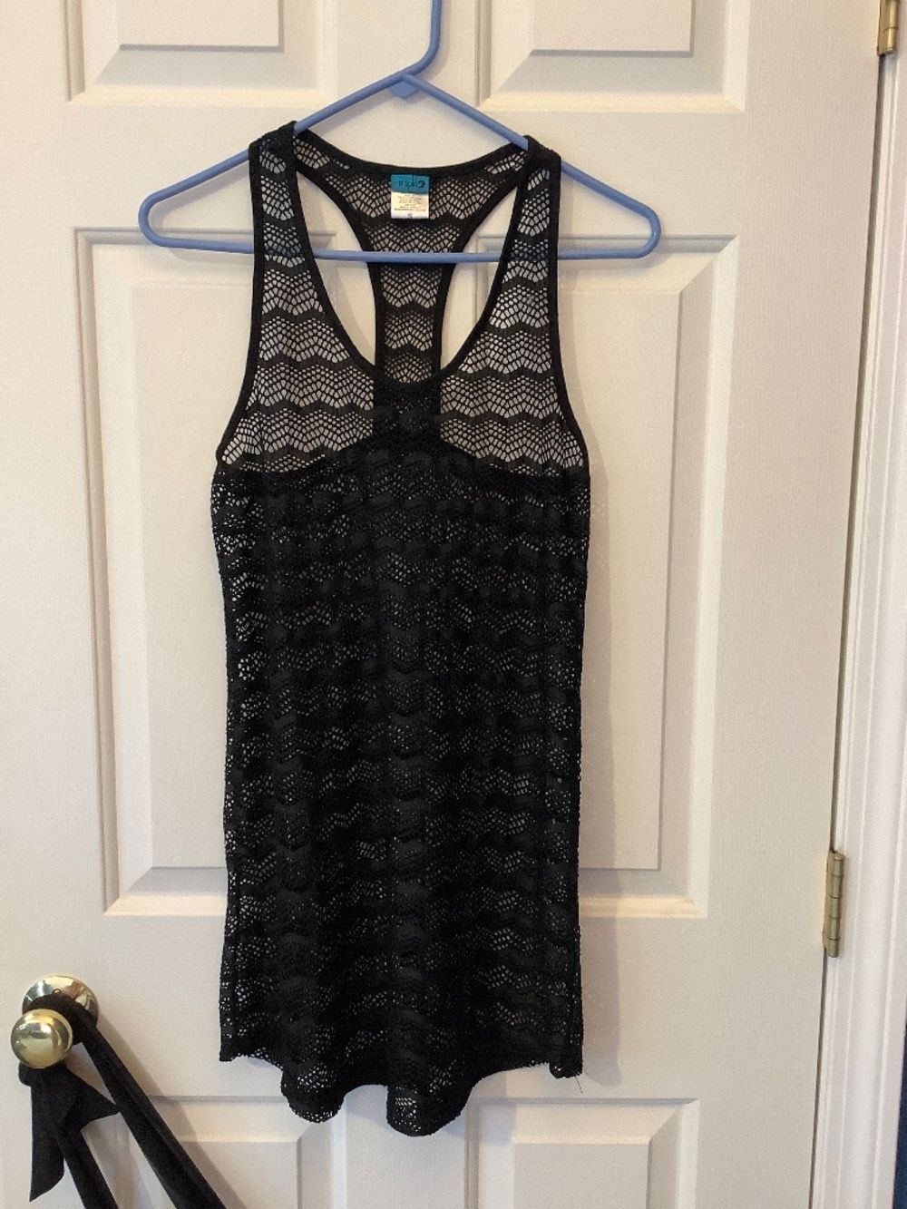 B. Split black crochet mesh beach cover up dress size small